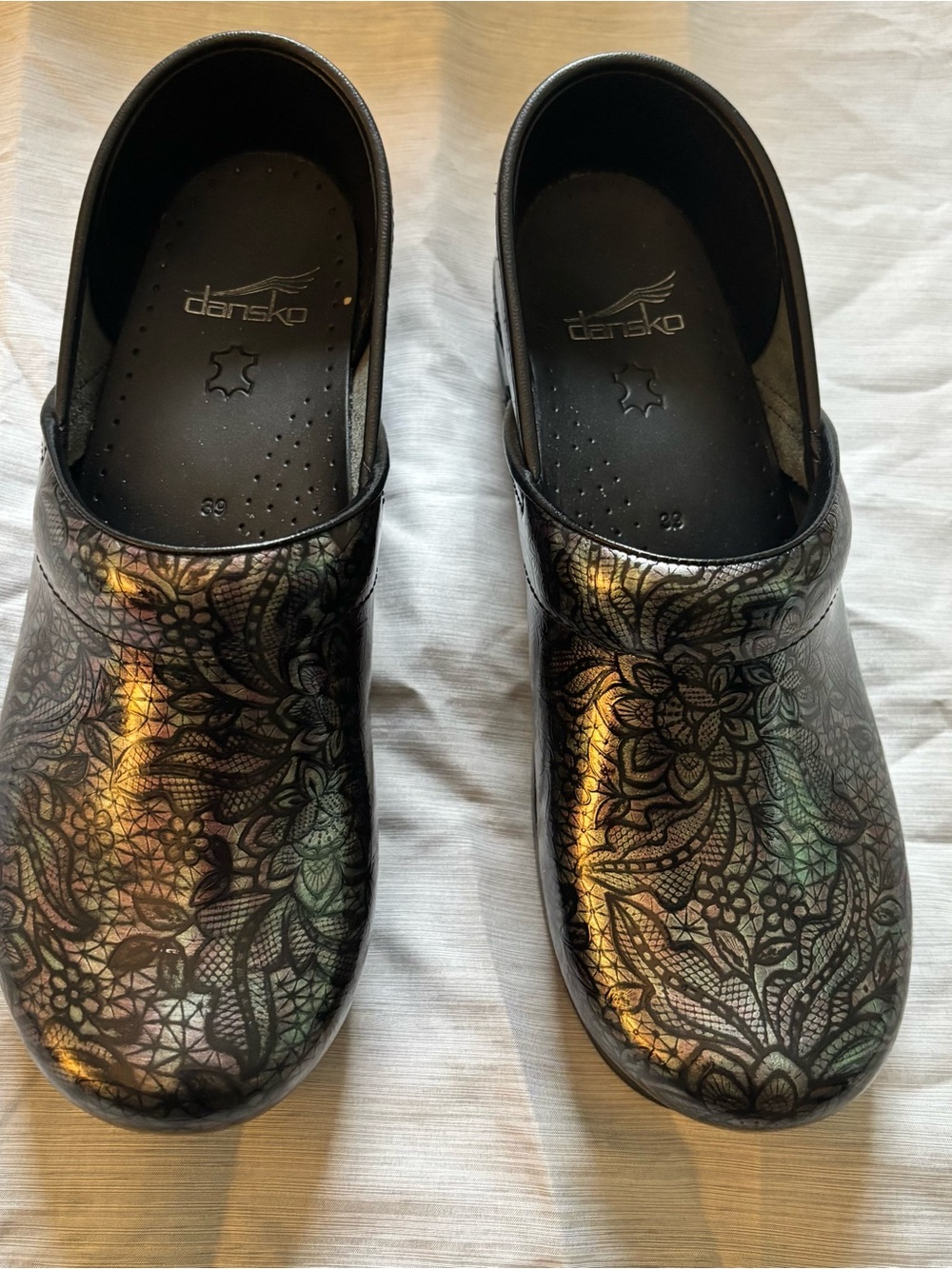 Dansko Iridescent Floral-Print Clogs - Black Multi